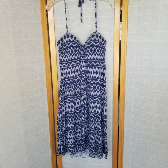 Skye Demi Bandeau Dress Size Large Built-in Bra Stretch Knit Halter Tie Indigo - Picture 6 of 11